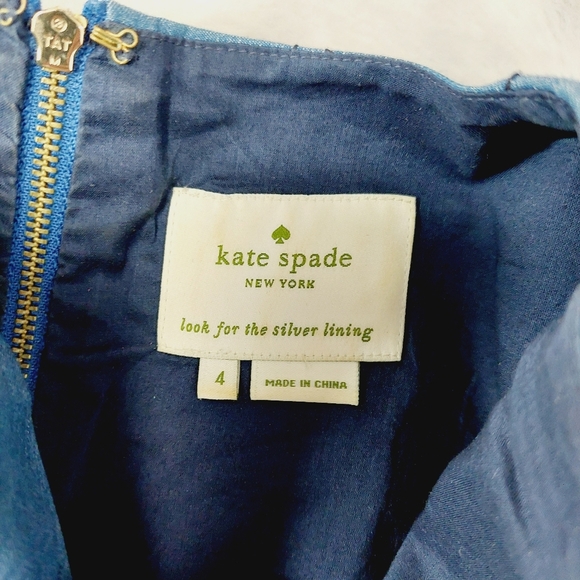Kate Spade Blue Quilted Chambray Back Zipper Short Sleeve Shift Dress P1009 - Picture 7 of 10
